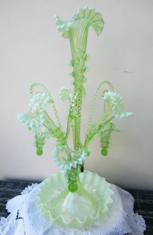 English Green Glass Epergne ~ Horncastle Glass Studio