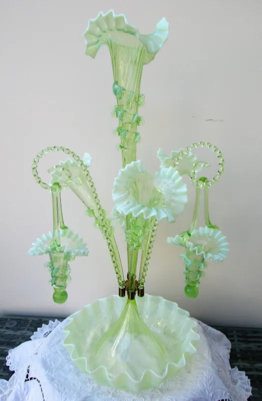 English Green Glass Epergne ~ Horncastle Glass Studio