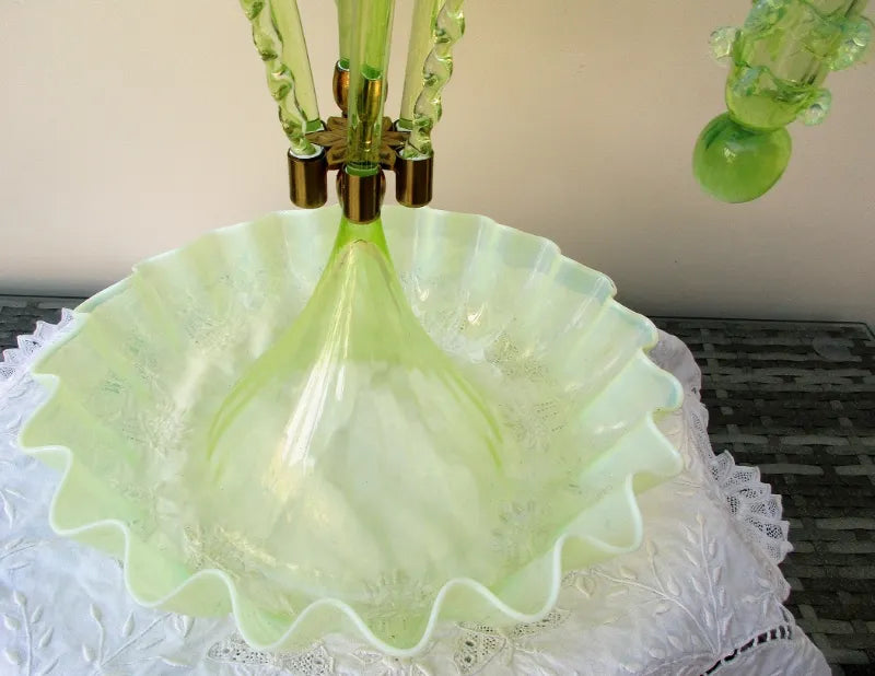 English Green Glass Epergne ~ Horncastle Glass Studio