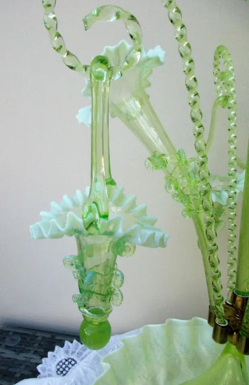 English Green Glass Epergne ~ Horncastle Glass Studio