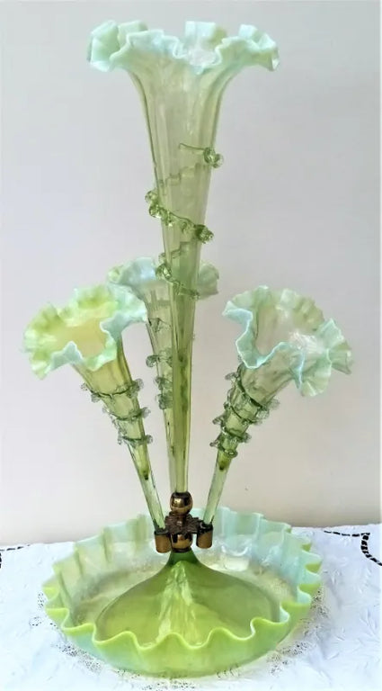 English Green Glass Epergne ~ Horncastle Glass Studio