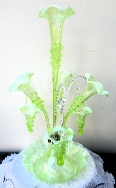 Antique English Victorian Green Glass Epergne