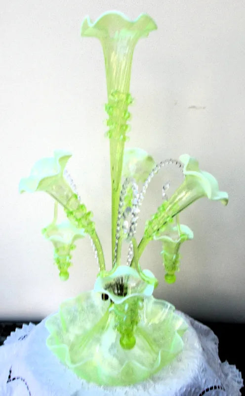 Antique English Victorian Green Glass Epergne