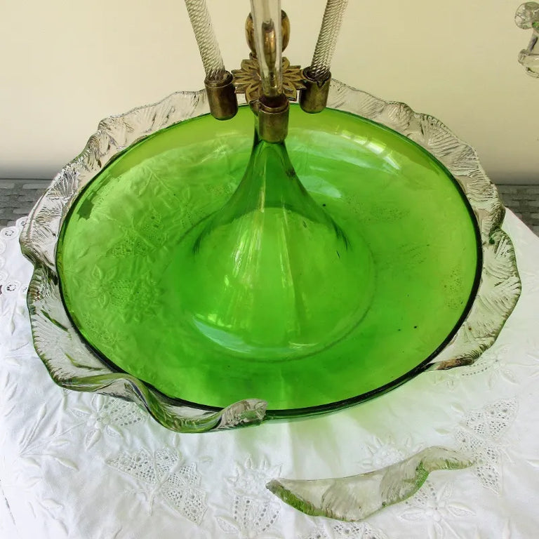 Antique English Victorian Green Glass Epergne