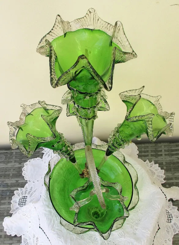 Antique English Victorian Green Glass Epergne