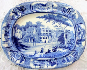 Antique Georgian Blue & White "Guy's Cliffe, Warwickshire" Dish ~ Henshall