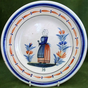 Antique "HB" Quimper French Faience Plate