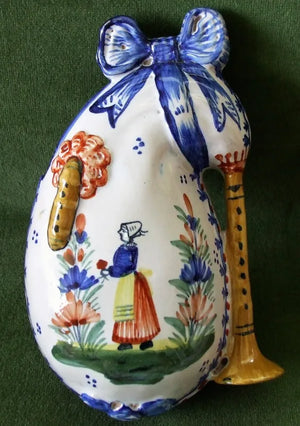 Antique HB Quimper French Faience "Biniou" Wall Pocket