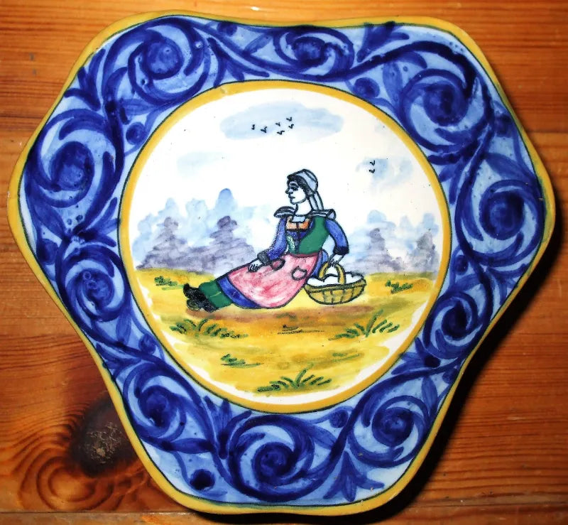 Vintage HB Quimper French Faience Bonboniere & Cover