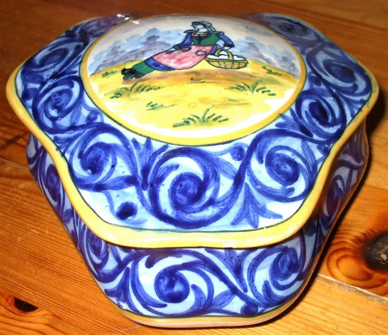 Vintage HB Quimper French Faience Bonboniere & Cover