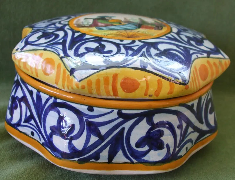 Vintage HB Quimper French Faience Bonboniere & Cover