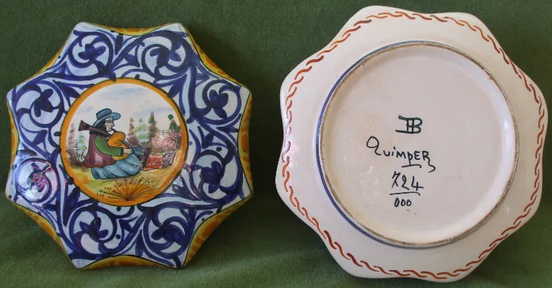 Vintage HB Quimper French Faience Bonboniere & Cover