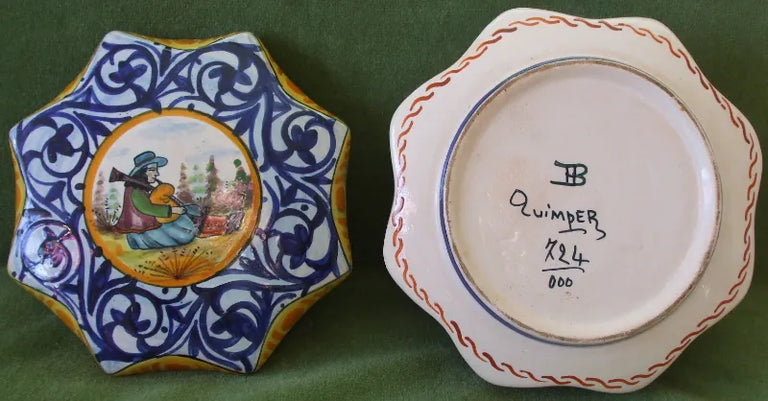 Vintage HB Quimper French Faience Bonboniere & Cover