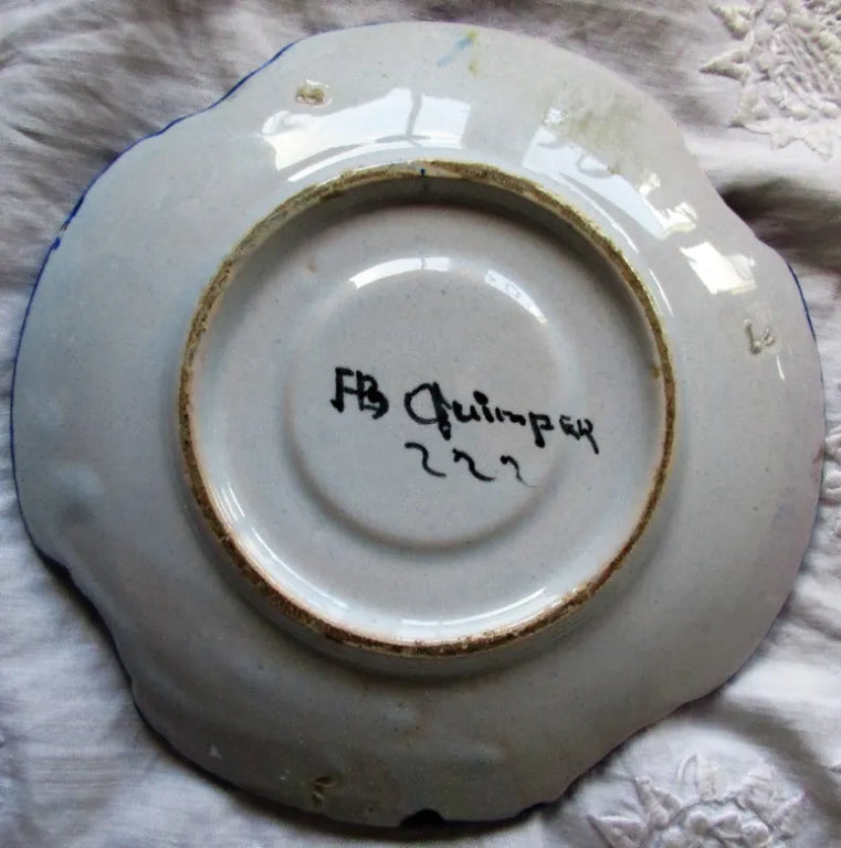 Antique HB Quimper French Faience Coffee Cup & Saucer