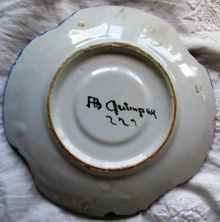 Antique HB Quimper French Faience Coffee Cup & Saucer