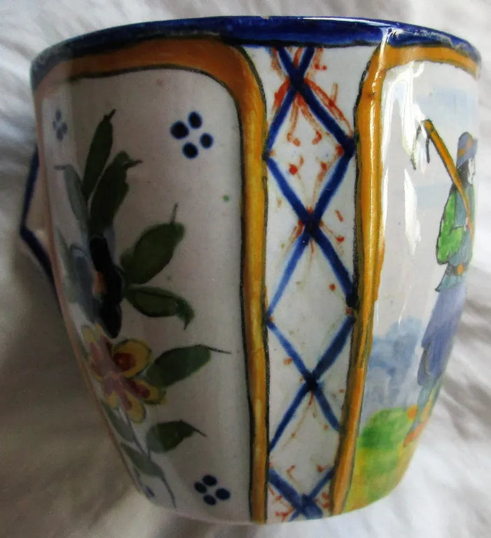 Antique HB Quimper French Faience Coffee Cup & Saucer