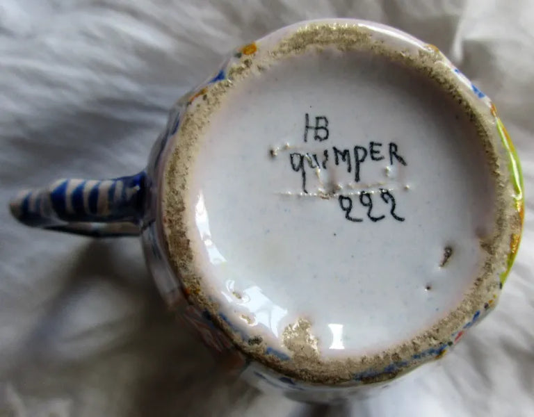 Antique HB Quimper French Faience Coffee Cup & Saucer