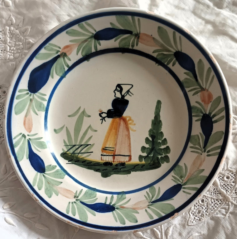 Pair of Vintage HB Quimper French Faience Side Plates