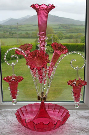 English Cranberry Glass Epergne ~ Horncastle Glass Studio