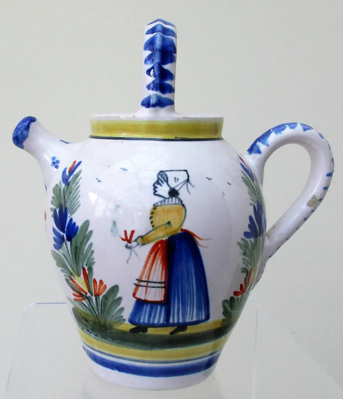 Antique HR Quimper French Faience Biberon / Cider Jug