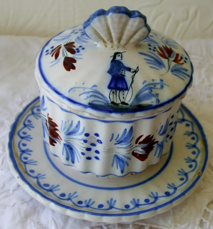 Antique HR Quimper French Faience Honey Pot & Cover