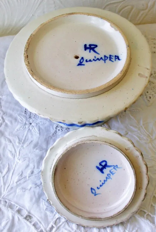 Antique HR Quimper French Faience Honey Pot & Cover