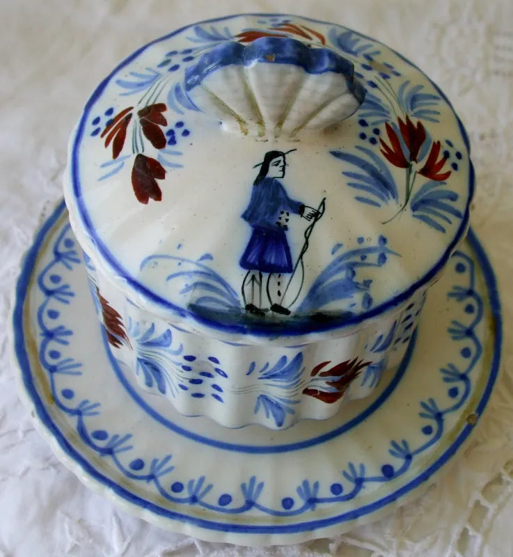 Antique HR Quimper French Faience Honey Pot & Cover