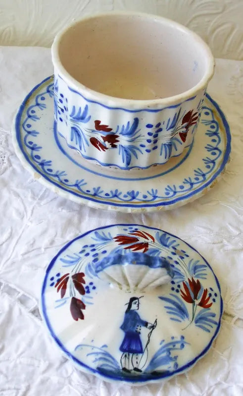 Antique HR Quimper French Faience Honey Pot & Cover