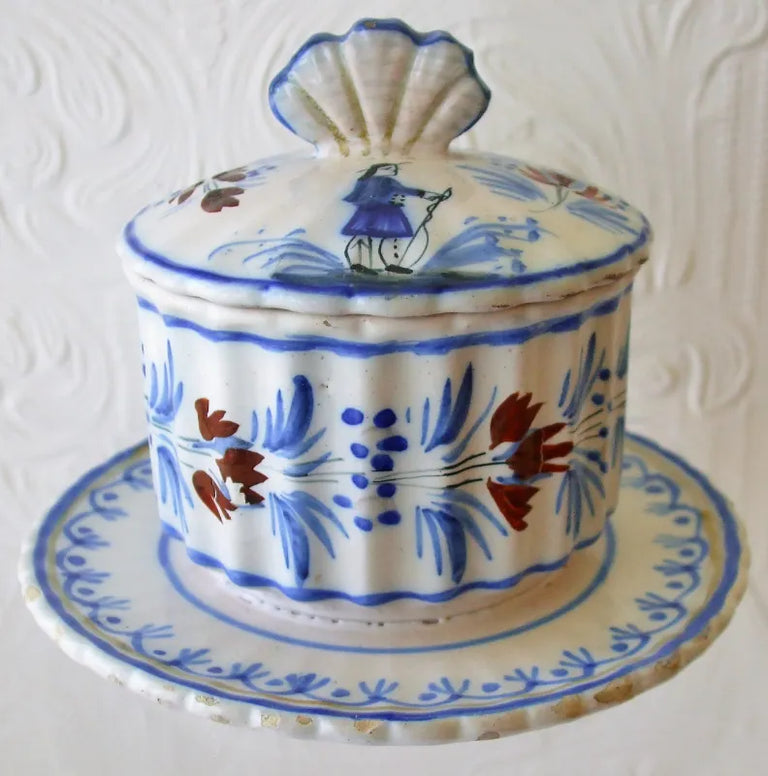 Antique HR Quimper French Faience Honey Pot & Cover