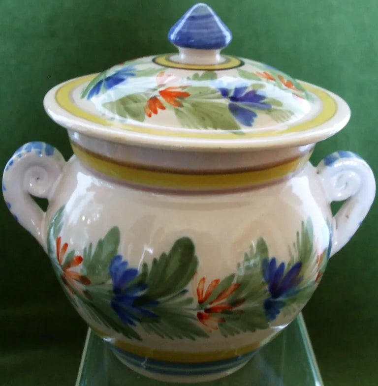 Vintage HR Quimper French Faience Sucrier & Cover