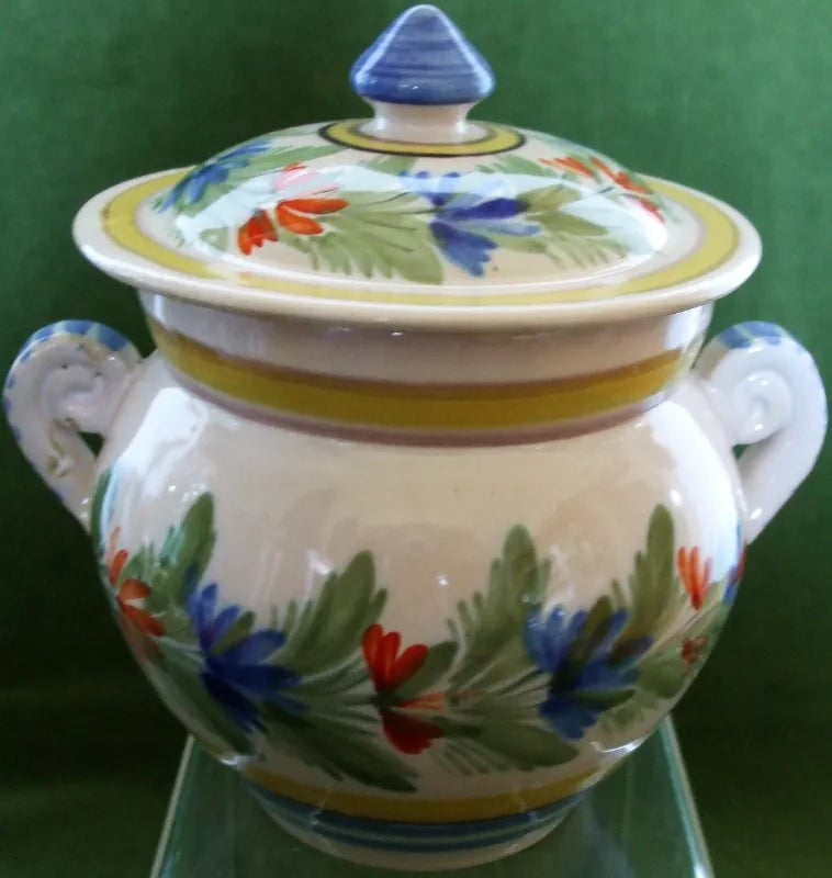 Vintage HR Quimper French Faience Sucrier & Cover