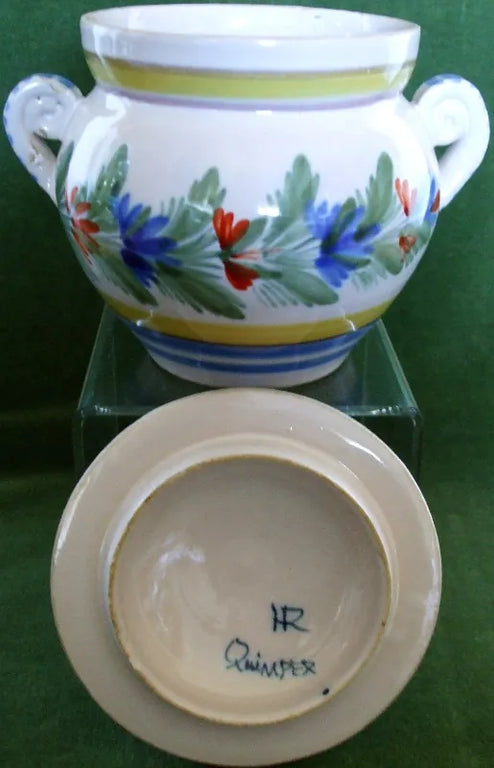 Vintage HR Quimper French Faience Sucrier & Cover
