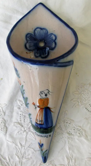 Antique HR Quimper French Faience Cornet / Wall Pocket
