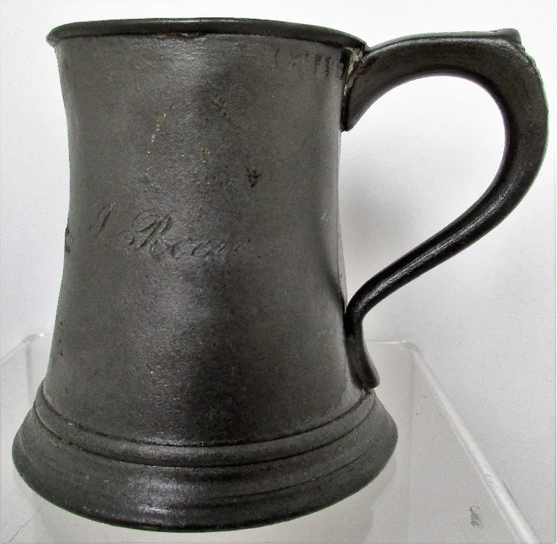 Antique English Georgian Pewter Half Pint Concave Mug