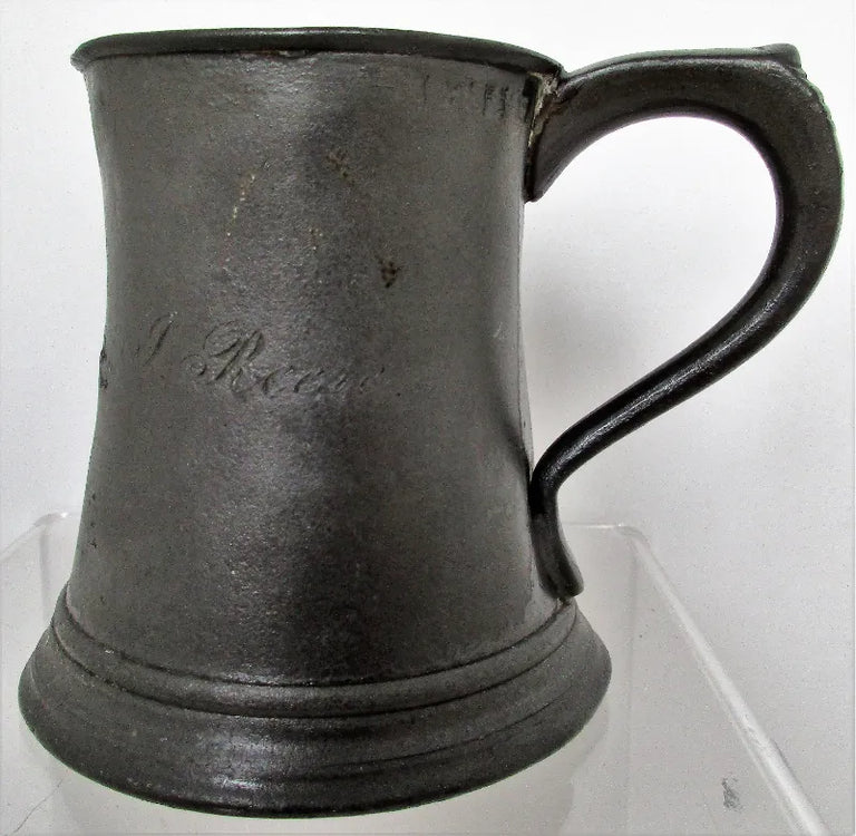Antique English Georgian Pewter Half Pint Concave Mug