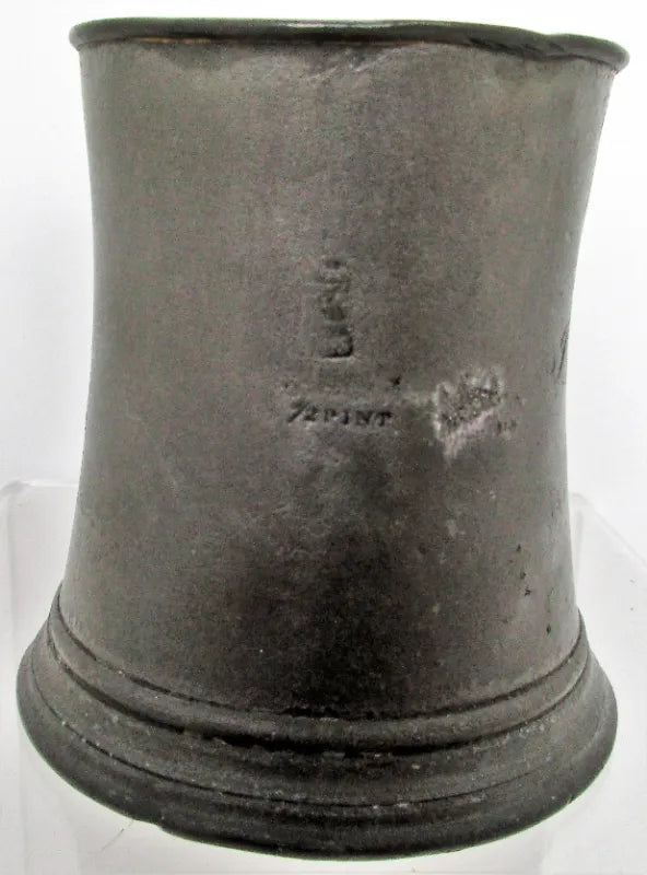 Antique English Georgian Pewter Half Pint Concave Mug