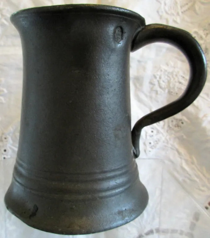 Antique English Victorian Pewter Half Pint Concave Mug