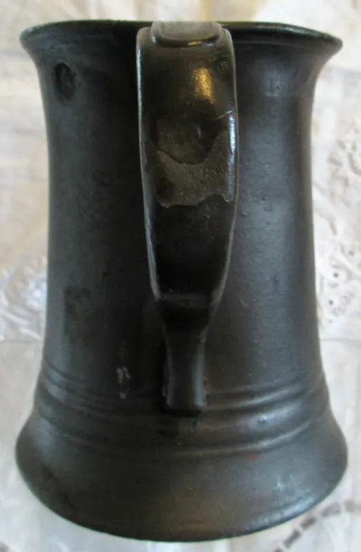 Antique English Victorian Pewter Half Pint Concave Mug