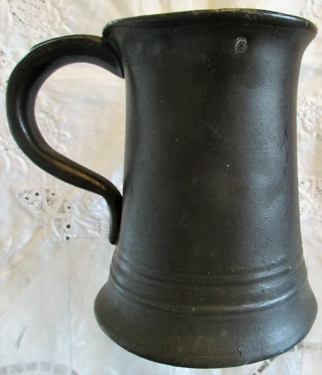 Antique English Victorian Pewter Half Pint Concave Mug