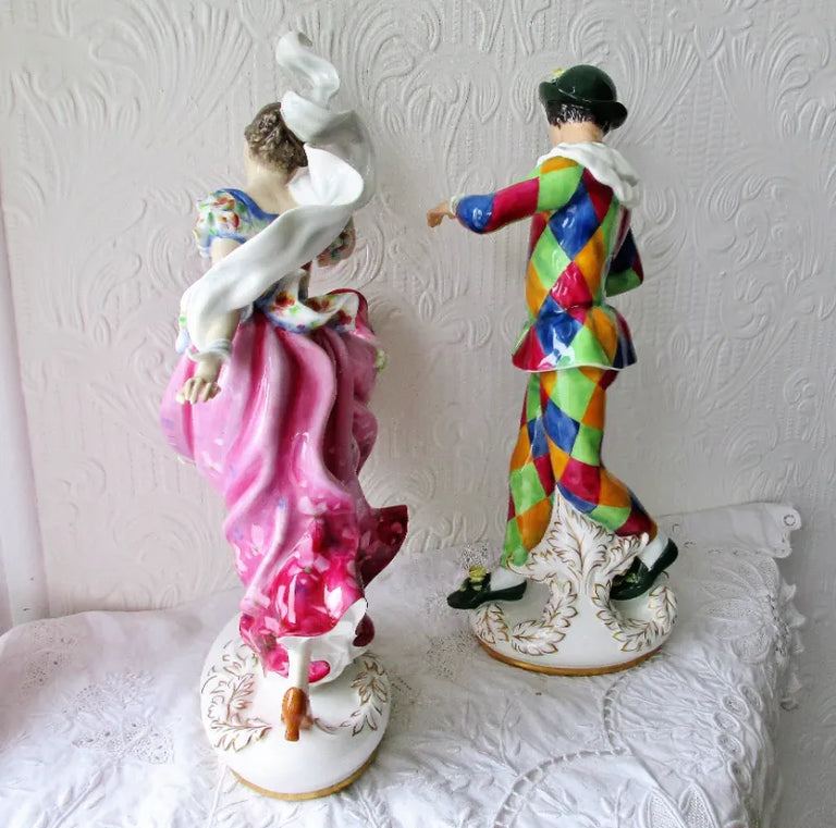 Pair of Royal Doulton Porcelain Figurines ~ Harlequin ~ HN 2737 & Columbine ~ HN 2738
