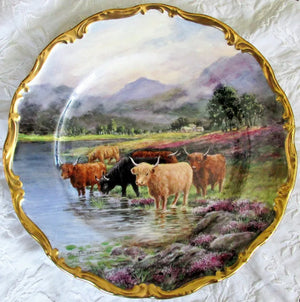 Porcelain Dished Cabinet Plate ~ "Highland Cattle"