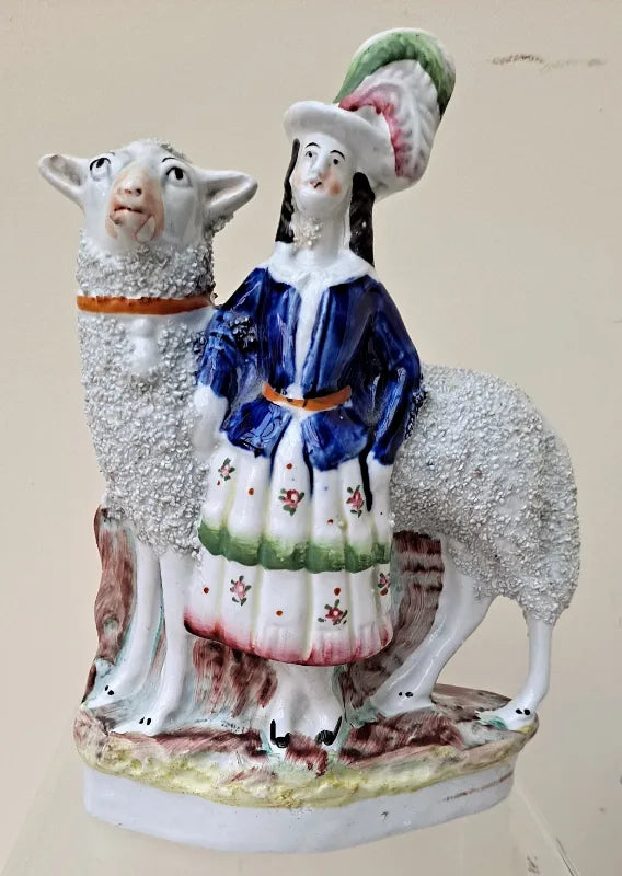 Antique Victorian Staffordshire Figure ~ Highland Girl with Sheep