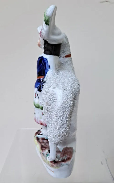 Antique Victorian Staffordshire Figure ~ Highland Girl with Sheep