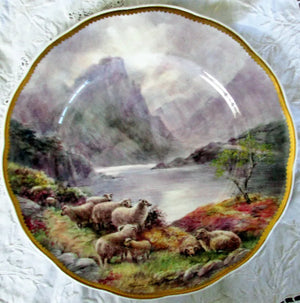 Porcelain Dished Cabinet Plate ~ "Sheep in a Highland Landscape"