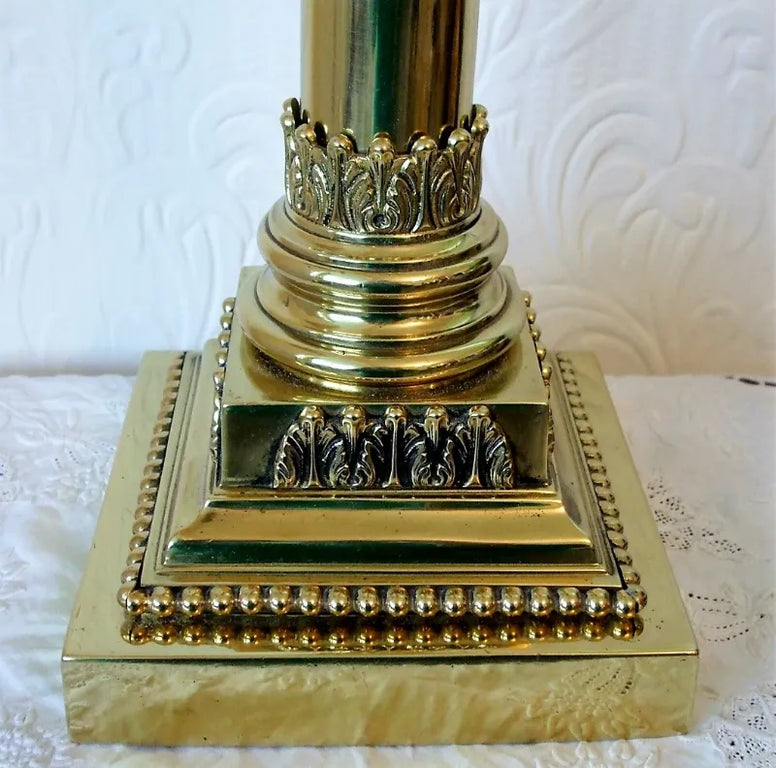 Antique English Victorian Hinks Ionic Column Brass Oil Lamp