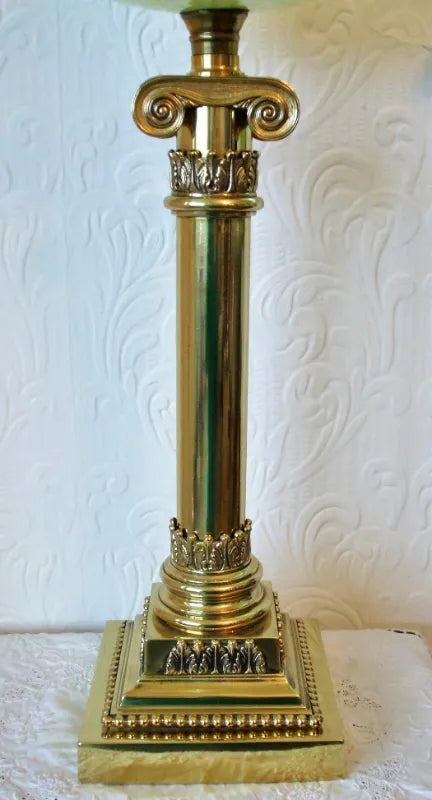 Antique English Victorian Hinks Ionic Column Brass Oil Lamp
