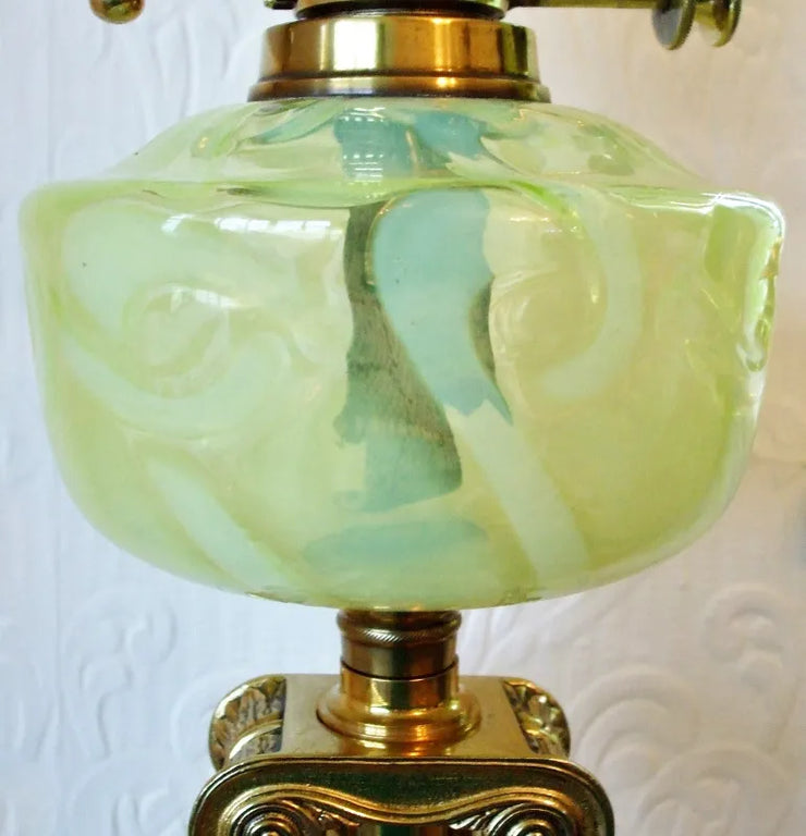 Antique English Victorian Hinks Ionic Column Brass Oil Lamp