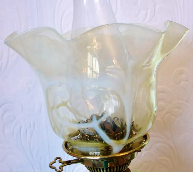 Antique English Victorian Hinks Ionic Column Brass Oil Lamp