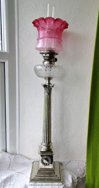 Antique English Victorian Hinks Silver Plated Banqueting Oil Lamp