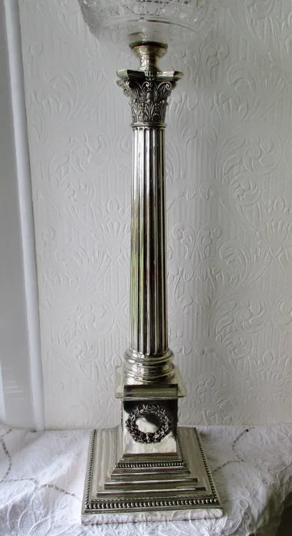 Antique English Victorian Hinks Silver Plated Banqueting Oil Lamp